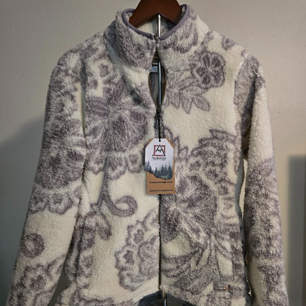 Avalanche Women's Sherpa Fleece Full Zip Jacket Floral Print Cream/Gray (Size L)